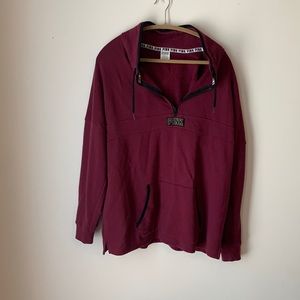 PINK Victoria Secret Maroon Varsity Half-Zip